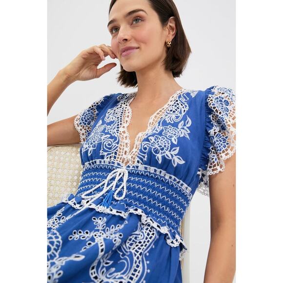 FARM RIO Blue Romantic Richelieu Maxi Dress NWT Size S Retail $390 - Picture 5 of 6